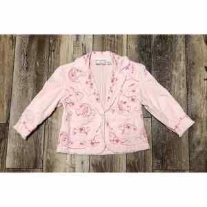 New Identity Jacket Beaded Embroidered Raw Edges Size Small Pink 3/4 Sleeves